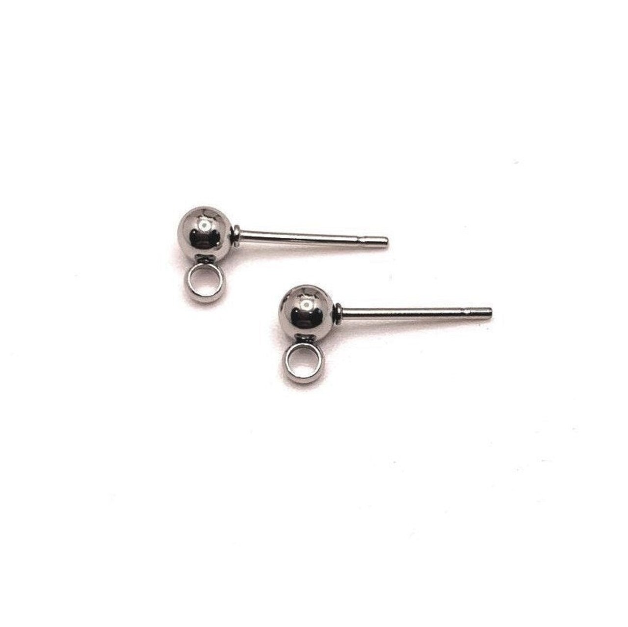 4, 20 or 50 Pieces: Silver 304 Stainless Steel Stud Earring Ball with Loop